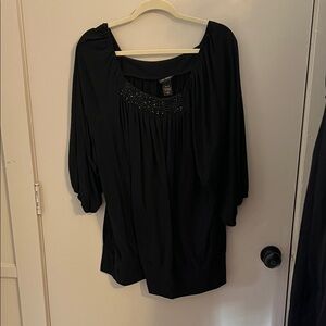 Lane Bryant Black Blouse with Beaded Neckline